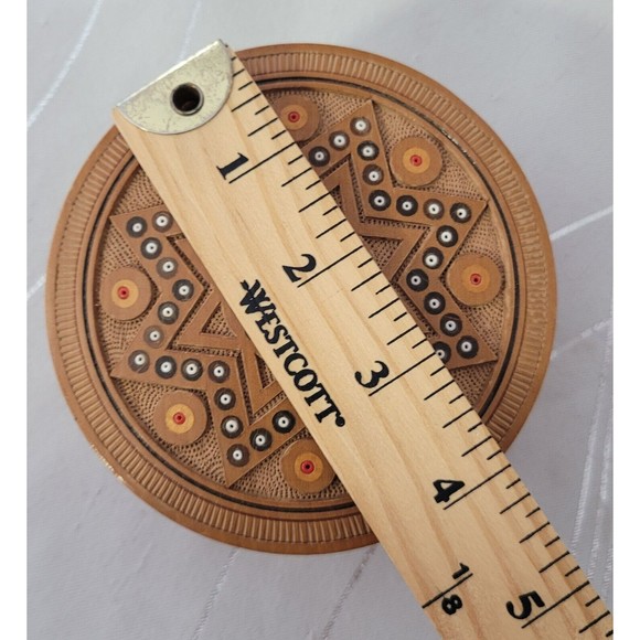 Decorative Handcrafted Carved Wooden Box w/ Inlaid Beads & Wood‎ Gorgeous! - Picture 9 of 10